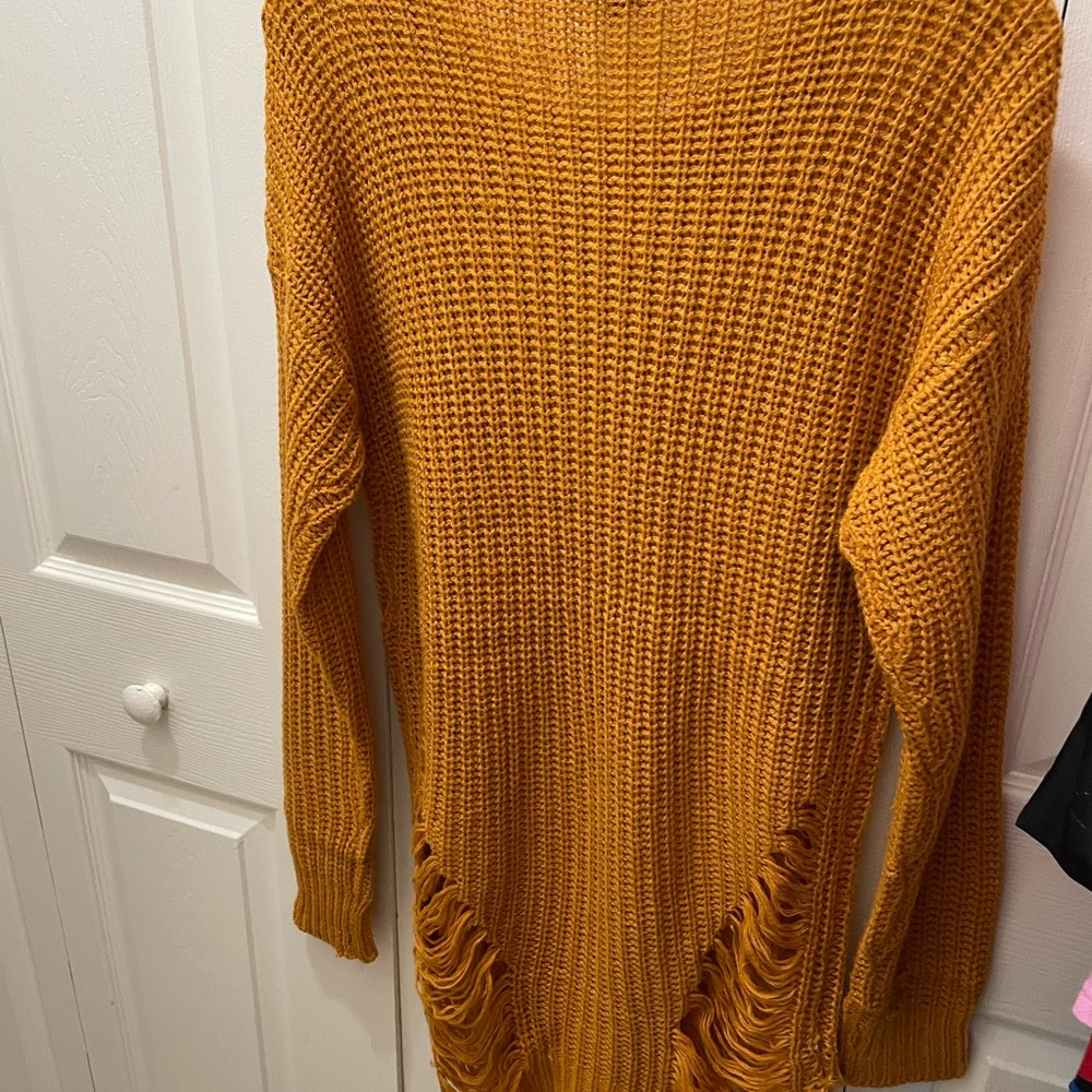 Mustard Yellow Ripped Style Sweater - Picture 3 of 4